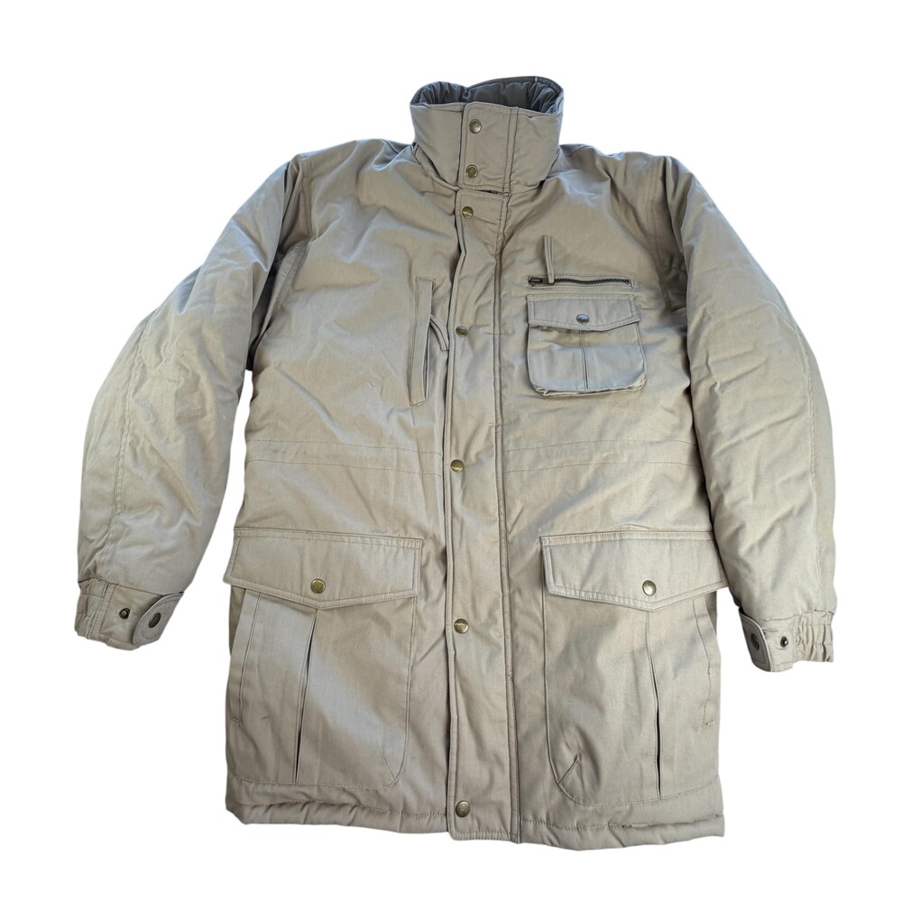Vintage Original Windbreaker Parka Coat Mens Large Beige Insulated Pockets Warm